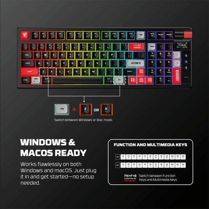 Клавиатура механическая Gaming Fantech MK918 RGB Atom PRO97 Wireless Mercury белый (Red switch) - Периферия