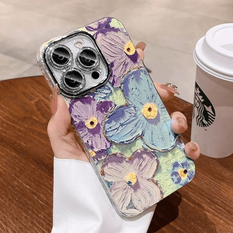 Чехол Painting Flower для iPhone 16 Pro синий - Maske za telefone