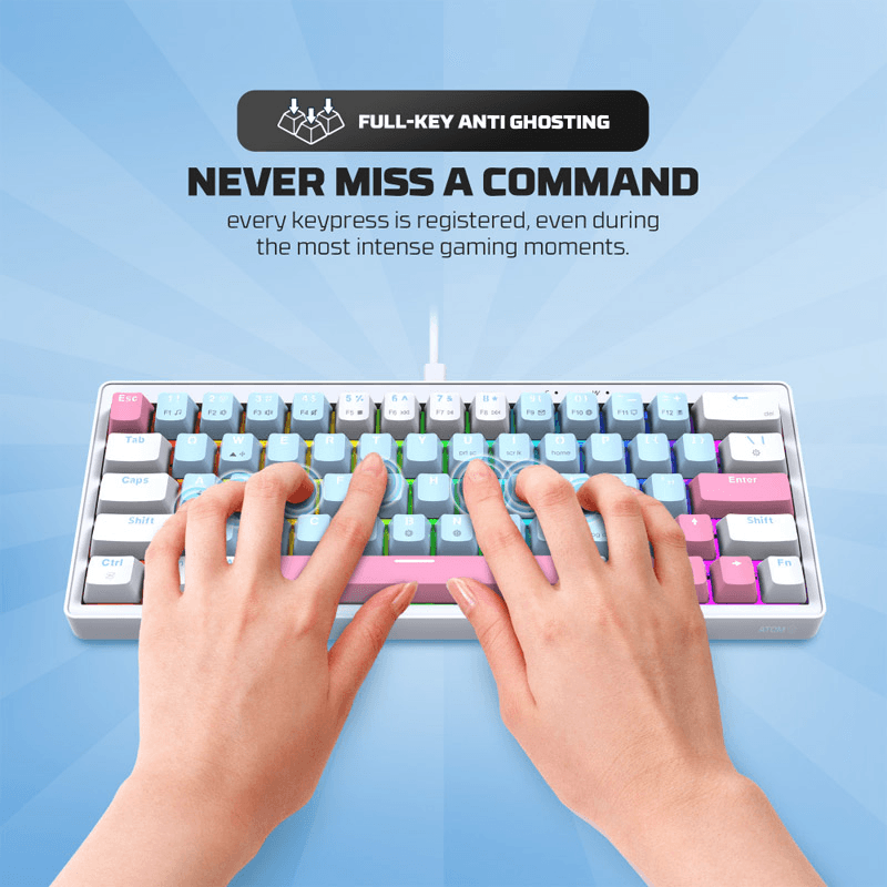 Tastatura mehanicka Gaming Fantech MK611 Atom x63 AME (rosie switch) boja white, blue - Periferija