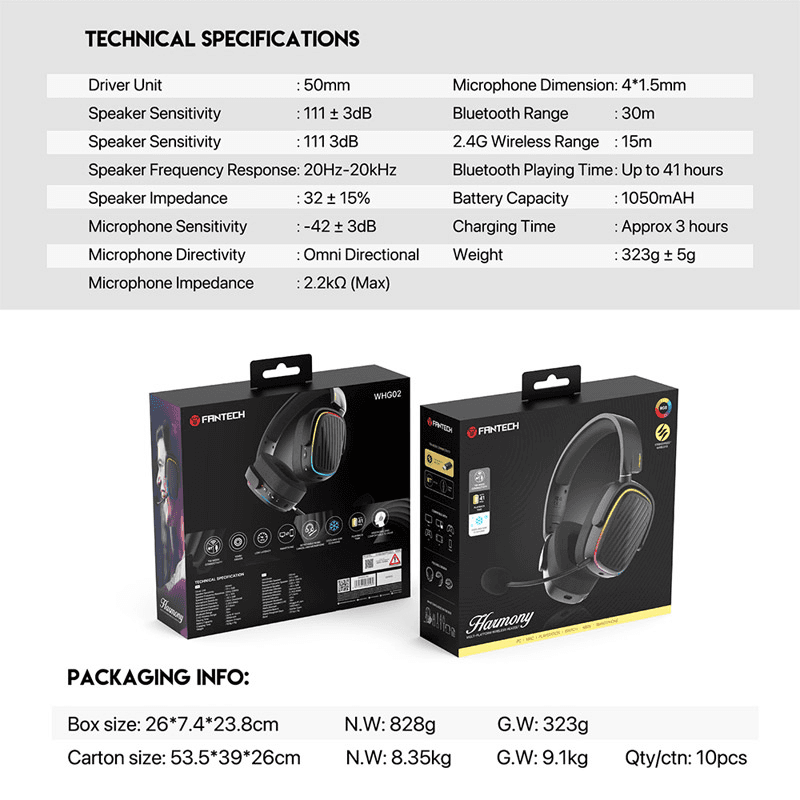 Bluetooth наушники Fantech WHG02 Harmony белые - Gaming slušalice