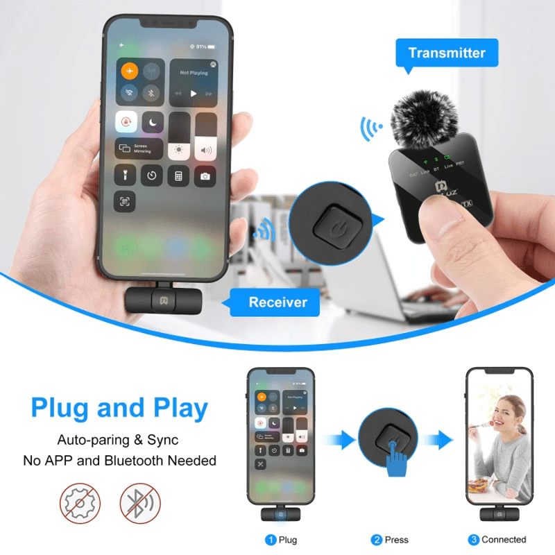 Wireless lavalier microphone for mobile phone PULUZ PU645B iPhone Lightning - Mikrofoni