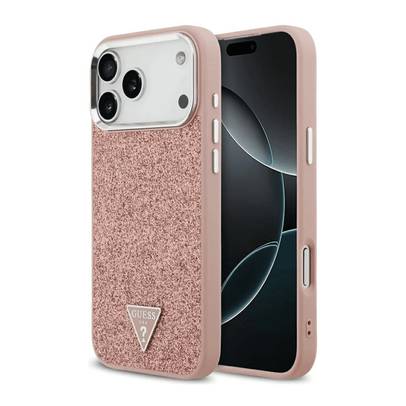 Maska Guess Glitter Triangle Logo MagSafe za iPhone 17 Pro Max boja gold, pink - Maske za telefone