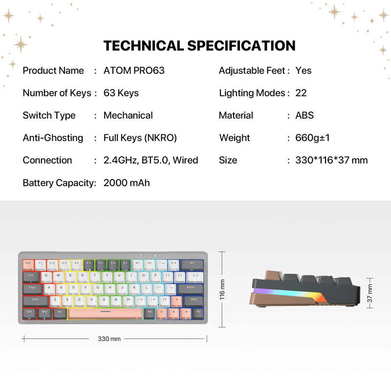Tastatura Mehanicka Gaming Fantech MK912 RGB ATOM PRO63 Wireless Saturn ( switch) boja red, blue - Periferija