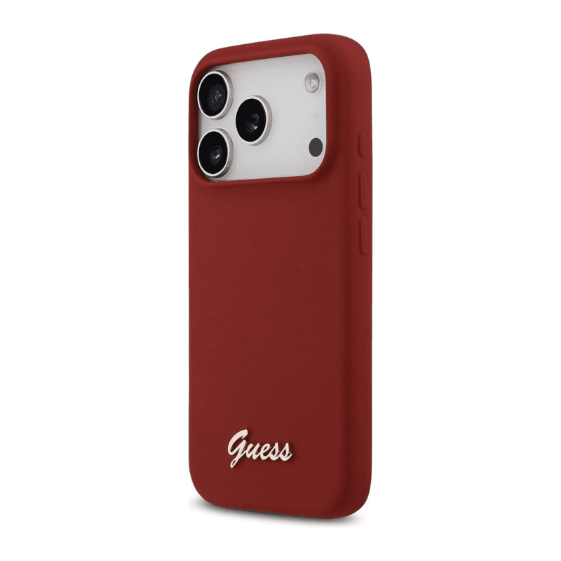 Maska Guess Silicone Script Metal Logo MagSafe Phone Case Cover za iPhone 17 Pro boja red, pink - Maske za telefone