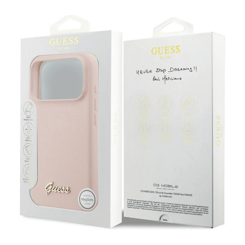 Maska Guess Silicone Script Metal Logo MagSafe Phone Case Cover za iPhone 17 Pro boja red, pink - Maske za telefone