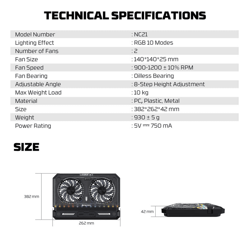 Laptop Cooler Fantech NC21 RGB crni - Napajanja (PSU)