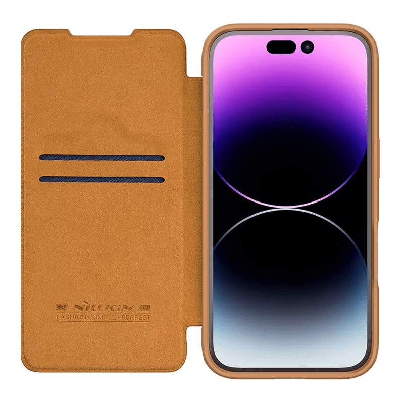 Maska na preklop Nillkin Qin Prop za iPhone 16 boja black, brown - Maske za telefone