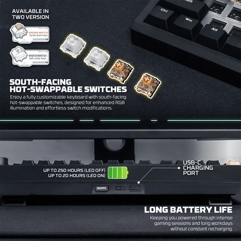 Клавиатура механическая Gaming Fantech MK921 Maxfit 8 Wireless белая (brown switch) - Периферия