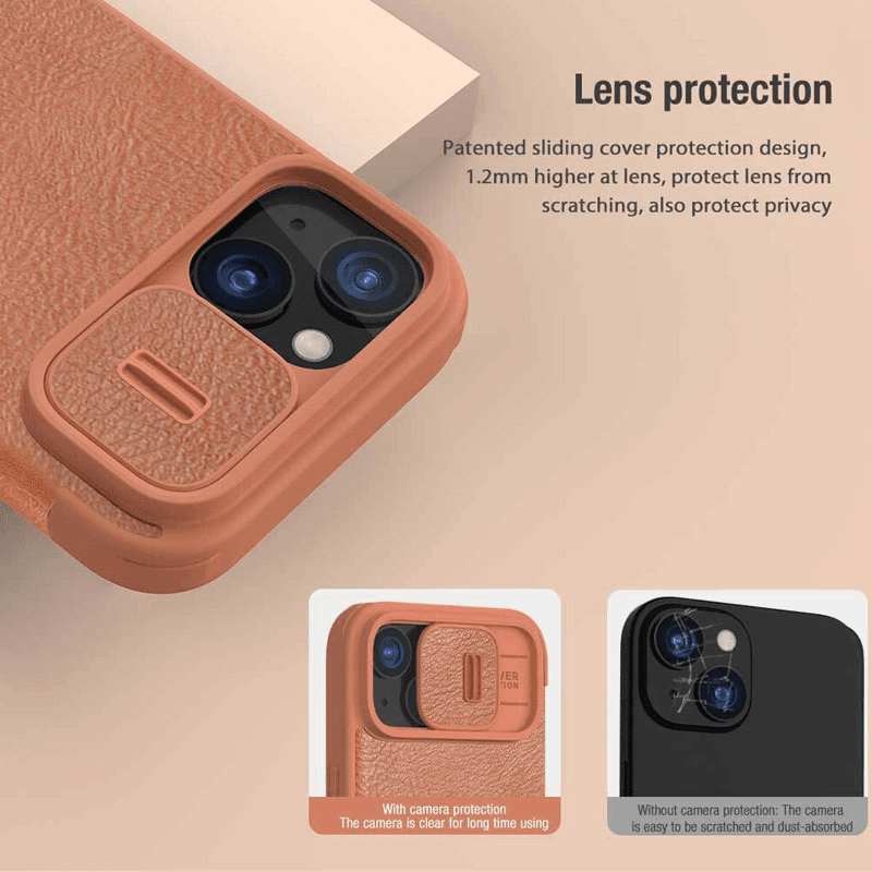 Maska na preklop Nillkin Qin Pro za iPhone 15 Plus boja red, brown, black - Maske za telefone